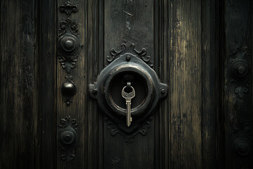 Fototapeta premium Vintage Door with Key in Lock