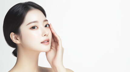 Beautiful young asian woman with clean fresh skin on white background, Face care, Facial treatment, Cosmetology, beauty and spa, Asian women portrait.