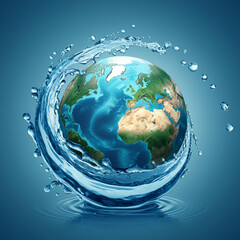 Earth encased in water droplets, highlighting the connection between water conservation and environmental sustainability