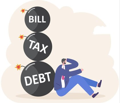 Businessman crying with debt tax, illustration vector cartoon
