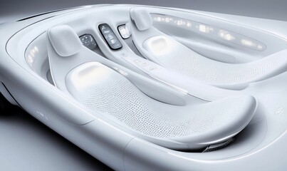 White futuristic car interior with dot pattern.