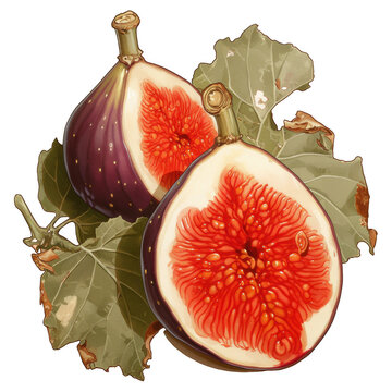 ripe figs cut open with green leaves clip art preview