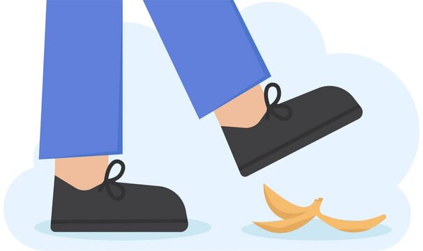 Businessman leg step on business banana peel, illustration vector cartoon

