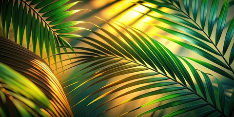 Obraz premium Abstract Background with Palm Leaf Shadow Overlay Effect, Tropical Leaves, Architectural Photography, 3D Rendering, Nature Inspired, Organic Design, Sunlight, Shadows, Greenery, Minimalist Aesthetic
