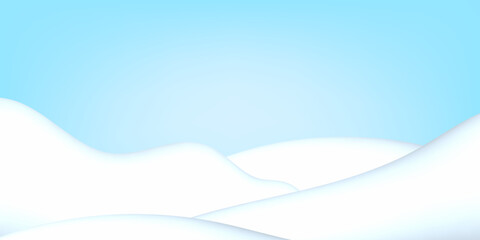 3d snow and blue sky background. Trendy Christmas winter landscape with drifts of snow