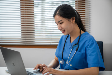 Professional doctor using laptop Consultation Online messaging with patient healthcare online medicine checkup consultation application concept.