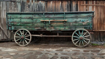 Obraz premium A green covered timber cart that would look fantastic in a rural or past time