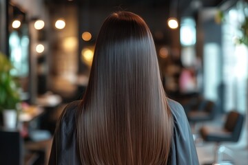 Pelo liso. Tratamiento de keratina en peluquería. Resultado final