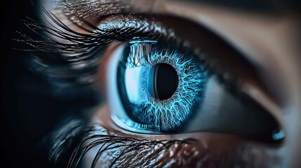 Close up of woman eye in process of scanning