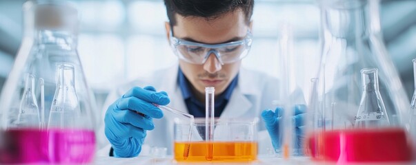 Fototapeta premium Lab technician analyzing fuel, advanced testing setup. Fuel Processing Technology 