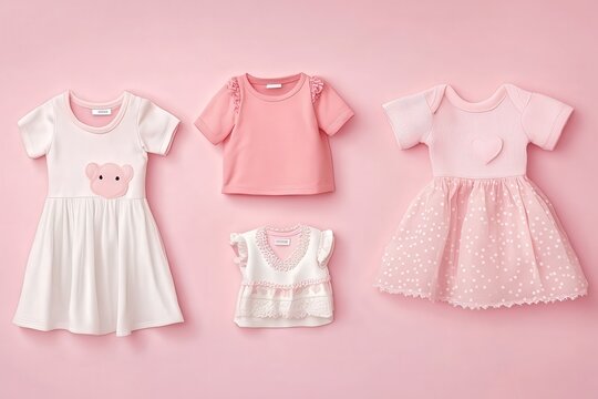 Ropa de ni&ntilde;as peque&ntilde;as en color rosa. 