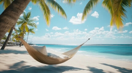 Beach Hammock between two palm trees