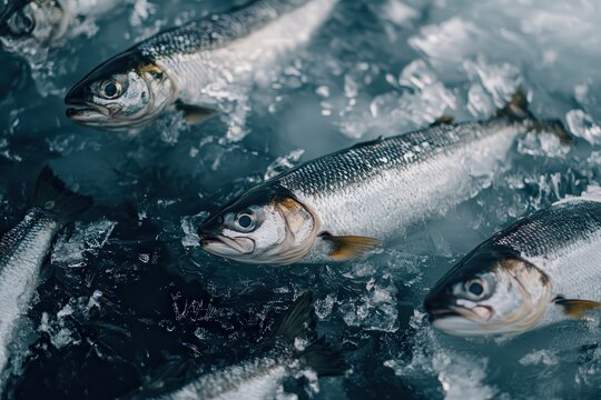 Pescadito peque&ntilde;o sobre hielo. Producto fresco en la pescader&iacute;a, mercado  o restaurante. Comida y alimentaci&oacute;n. 