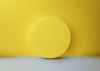 Vibrant Yellow Circle on Gray Floor with Soft Shadow in Minimalist Mockup for Modern Product Display and Showcase