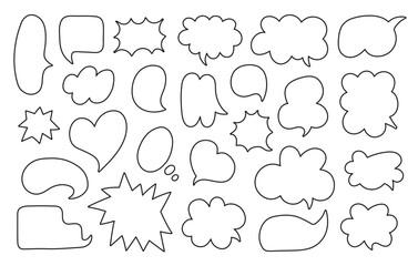 Set of linear speech bubbles isolated on a white background. Cartoon balloon word design. Vector illustration	