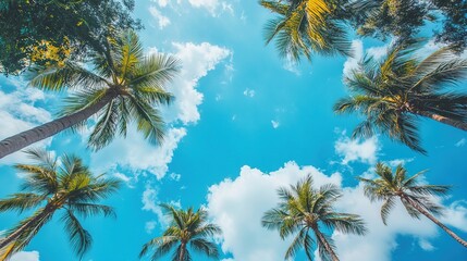Tropical Palm Trees Under Bright Blue Sky