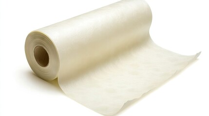 High-quality textured white roll of wallpaper laying flat on a bright white background. Ideal for renovation, construction, or decor themes.