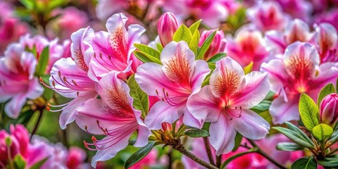 Azalea Blooming Flowers on White Background - High Dynamic Range Photography of Vibrant Azaleas, Floral Beauty, Nature's Art, Botanical Elegance, Springtime Blooms, Colorful Petals