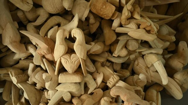 Objects carved in balsa wood. Close-up