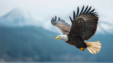 Close up of eagle soaring in the sky, majestic bird of prey in natural habitat, print for National Bird Day and National American Eagle Day