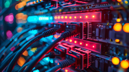 Hosting Internet Content  Data Center Rack  Network Cable Connections  Server Hardware. Concept Data  Network Cabling