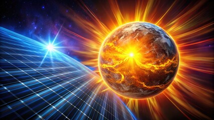 Obraz premium Captivating Long Exposure of Solar Energy with a Burning Sun - Seamless Animation with Alpha Channel for Eco-Friendly Projects