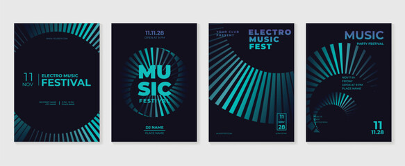 Music poster design background vector set. Electro Sound Cover template with vibrant abstract gradient geometric shape and line wave. Ideal design for social media, flyer, party, music festival, club.