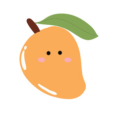 cute kawaii mango sticker emoticon isolated on white background. Cute and kawaii mangoes emoticon expression 