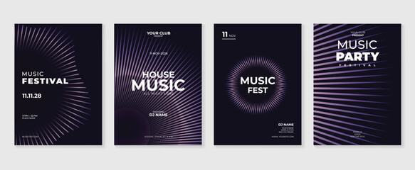 Music poster design background vector set. Electro Sound Cover template with vibrant abstract gradient geometric shape and line wave. Ideal design for social media, flyer, party, music festival, club.