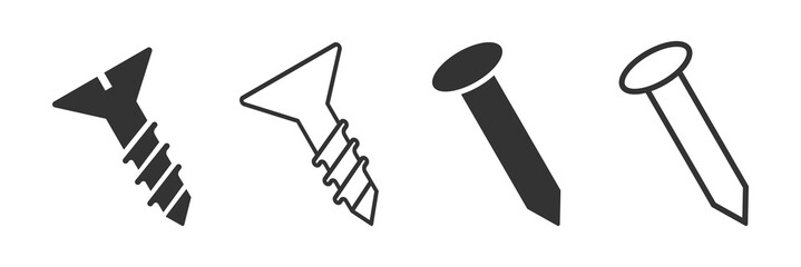 Screw and nail vector icons set. Screw icon. Nail icon