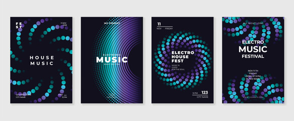Music poster design background vector set. Electro Sound Cover template with vibrant abstract gradient geometric shape and line wave. Ideal design for social media, flyer, party, music festival, club.