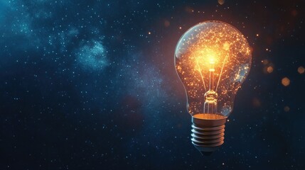 Lightbulb Surrounded by a Starry Sky Representing Infinite Possibilities of Creativity and Innovation