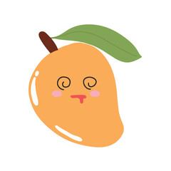 cute kawaii mango sticker emoticon isolated on white background. Cute and kawaii mangoes emoticon expression 