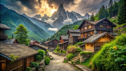 Captivating Urban Exploration of a Mountain Village Nestled in Nature's Embrace with Breathtaking Views and Rustic Charm