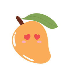 cute kawaii mango sticker emoticon isolated on white background. Cute and kawaii mangoes emoticon expression illustration set