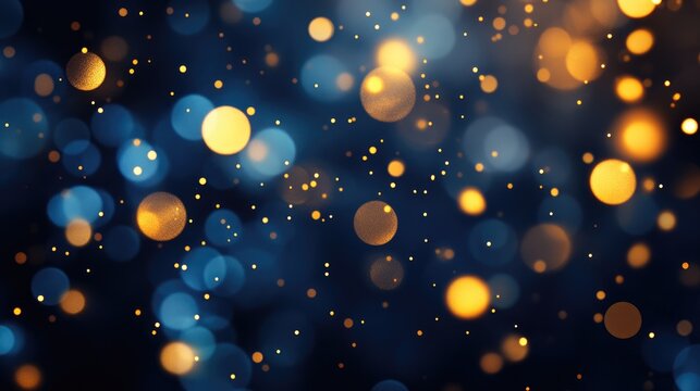 Captivating blue gold and black shimmering lights create a mesmerizing defocused bokeh ideal for banners that inspire festive and celebratory vibes