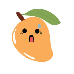 cute kawaii mango sticker emoticon isolated on white background. Cute and kawaii mangoes emoticon expression illustration set