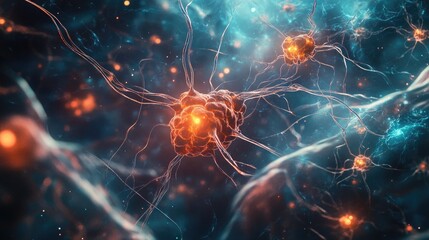 Neurons transmitting brain activity through electrical signals involving neurotransmitters and receptors on dendrite cells