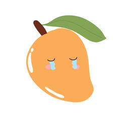 cute kawaii mango sticker emoticon isolated on white background. Cute and kawaii mangoes emoticon expression illustration set