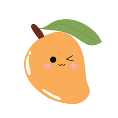 cute kawaii mango sticker emoticon isolated on white background. Cute and kawaii mangoes emoticon expression illustration set