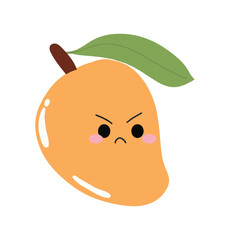 cute kawaii mango sticker emoticon isolated on white background. Cute and kawaii mangoes emoticon expression illustration set