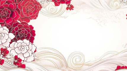 organic asian japanese line wave pattern oriental pattern traditional copy space with white background