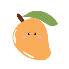cute kawaii mango sticker emoticon isolated on white background. Cute and kawaii mangoes emoticon expression illustration set