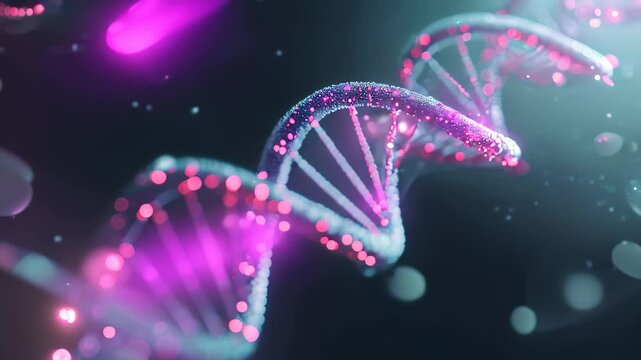 3D Rendering of a Double-Stranded Strand of Strands, Artificial intelligence analyzing DNA sequences for mutations