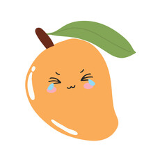 cute kawaii mango sticker emoticon isolated on white background. Cute and kawaii mangoes emoticon expression illustration set