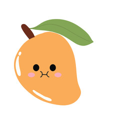 cute kawaii mango sticker emoticon isolated on white background. Cute and kawaii mangoes emoticon expression illustration set