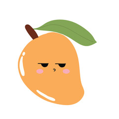 cute kawaii mango sticker emoticon isolated on white background. Cute and kawaii mangoes emoticon expression illustration set