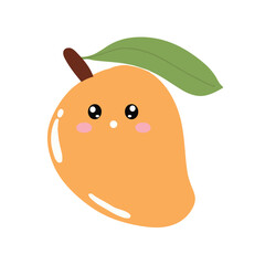 cute kawaii mango sticker emoticon isolated on white background. Cute and kawaii mangoes emoticon expression illustration set
