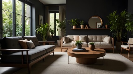 Fototapeta premium Modern Eco Friendly Living Room Design with Indoor Plants 