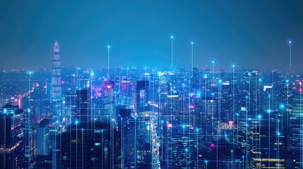 Fototapeta premium Futuristic city skyline featuring advanced wireless connectivity and innovative communication technology